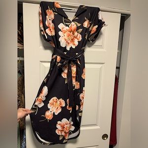 Floral dress with tie belt